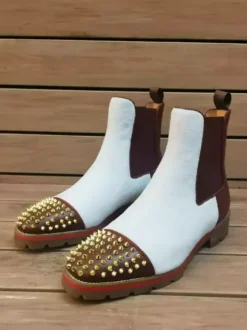 Men's Ankle Boots Round Toe Studed Flat Chelsea Boots