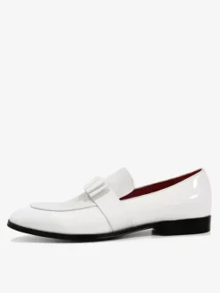 Men's Belgian Loafer Shoes Bows Round Toe Leather Prom Wedding Shoes