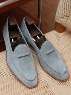Men's Belgian Loafers Suede Round Toe Leather Slip On Retro Penny Causal Shoes