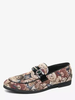 Mens Bit Loafers Slip-On Low Heels Round Toe Animal Print Moccasins Shoes