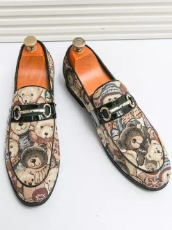 Mens Bit Loafers Slip-On Low Heels Round Toe Animal Print Moccasins Shoes