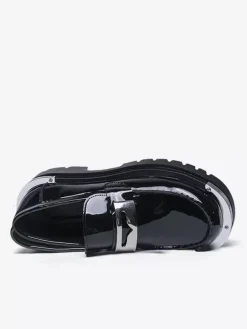 Men's Black Loafers Round Toe Metal Detail Slip On Shoes
