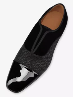 Men's Black Patchwork Leather Toe Loafers in Black Bright leather Slip On Prom Party Wedding Shoes