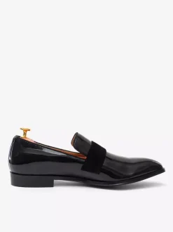 Men's Black Patent Leather Penny Loafer Round Toe Slip On Prom Party Wedding Formal Shoes