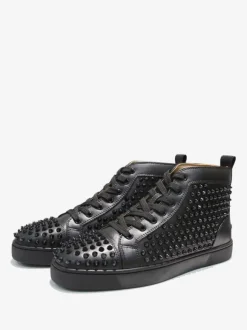 Men's Black Spike Rivets Round Toe Lace Up Sneakers