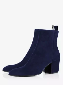 Men's Block Heel Chelsea Boots Black Zipper Suede Party Prom Dress Ankle Boots