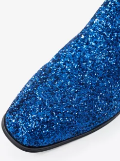 Mens Blue Glitter Sequins Rivets Loafers Round Toe Slip On Prom Party Wedding Shoes