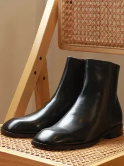 Men's Boots Chelsea Boots Black Cowhide Square Toe Dress Boots