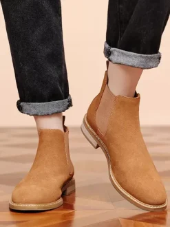 Men's Boots Chelsea Boots Coffee Brown Round Toe