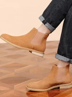 Men's Boots Chelsea Boots Coffee Brown Round Toe