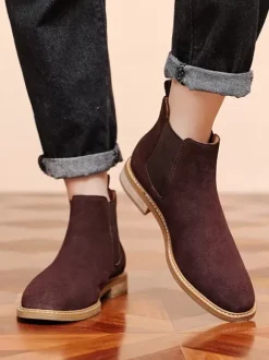 Men's Boots Chelsea Boots Coffee Brown Round Toe