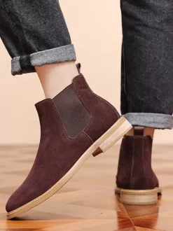Men's Boots Chelsea Boots Coffee Brown Round Toe