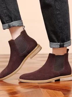 Men's Boots Chelsea Boots Coffee Brown Round Toe