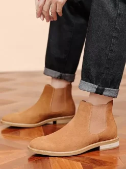 Men's Boots Chelsea Boots Coffee Brown Round Toe