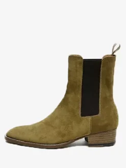 Men's Boots Chelsea Olive Suede Leather Pointed Toe Ankle Prom Boots