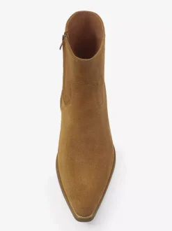 Mens Boots Coffee Brown Suede Zipper Toe-spring boots Slip On pointed toe mid heel Ankle Boots