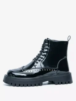 Mens Boots Rivet Wingtip Round Toe Ankle Boots With Anti-Slip Platform Sole