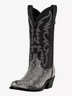 Mens Boots snake mid heel Cowboy Boots Gold Pointed Toe Mid Calf Boots