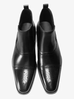 Mens Brogue Chelsea Boots High-Top Leather Square Toe Ankle Boots