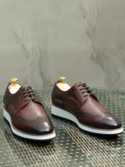 Men's Brogue Shoes Round Toe Genuine Leather Round Toe Lace Up Wingtip Shoes