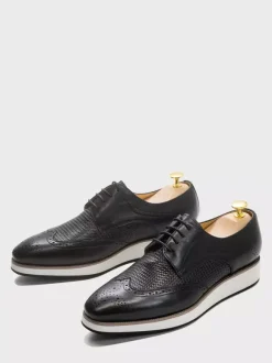 Men's Brogue Shoes Round Toe Genuine Leather Round Toe Lace Up Wingtip Shoes