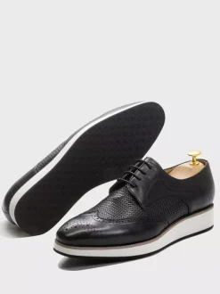 Men's Brogue Shoes Round Toe Genuine Leather Round Toe Lace Up Wingtip Shoes