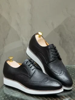 Men's Brogue Shoes Round Toe Genuine Leather Round Toe Lace Up Wingtip Shoes