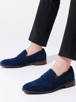 Men's Casual Shoes Suede Round Toe Slip On Penny Loafers