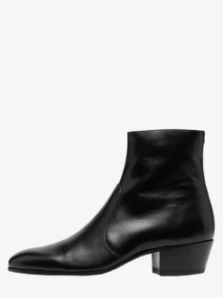 Men's Chelsea Boots Black Cowhide Pointed Toe Chunky Heel Ankle Boots