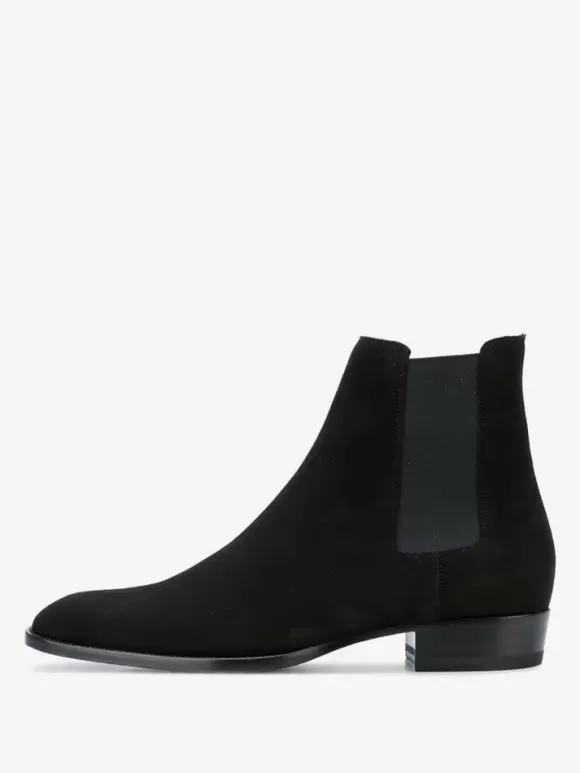 Mens Chelsea Boots Black Suede Slip-on Pointed Toe British Ankle Dress Boots