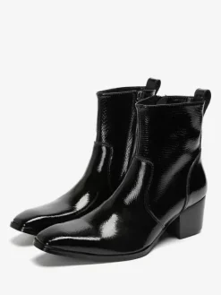 Men's Chelsea Boots Black Cowhide Square Toe Ankle Short Boots