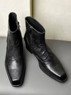 Men's Chelsea Boots British Square Toe Chunky Heels Side Zipper Dress Boots