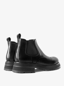 Mens Chelsea Boots Chunky Sole Round-Toe Leather Brogue Boots Height-Increasing Ankle Boots