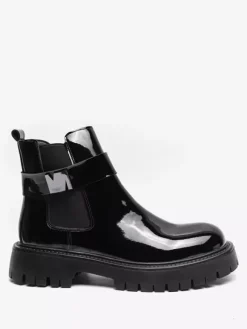 Mens Chelsea Boots Platform Glossy Leather Chunky Sole Elastic Ankle Boots