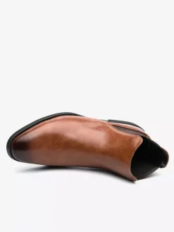 Mens Chelsea Boots Pointed-Toe Slim Leather Ankle Boots With Low Heel