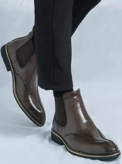 Mens Chelsea Boots Retro High Top Slip-on Leather Casual Shoes