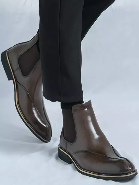 Mens Chelsea Boots Retro High Top Slip-on Leather Casual Shoes