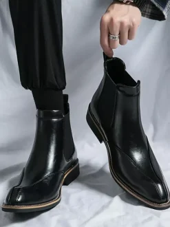 Mens Chelsea Boots Retro High Top Slip-on Leather Casual Shoes