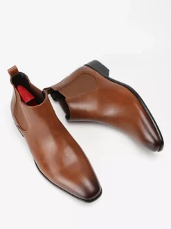 Men's Chelsea Boots Square Toe Slip On Flat Dress Ankle Boots