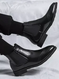Mens Chelsea Boots Wingtip Pointed Toe Low Heel Ankle Boots