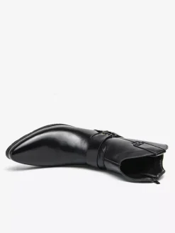 Mens Cowboy Boots Pointed Toe Leather Low Heel Button Accents Ankle Boots