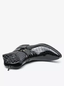 Mens Crocodile Print Cowboy Boots Pointed Toe Low Heel Short Boots