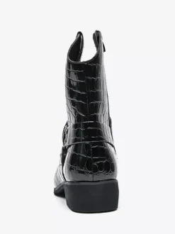 Mens Crocodile Print Cowboy Boots Pointed Toe Low Heel Short Boots