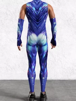 Mens Cyberpunk Bodysuit Optical Illusion Print Tattoo Jumpsuit
