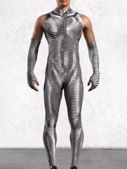 Mens Cyberpunk Bodysuit Optical Illusion Print Tattoo Jumpsuit