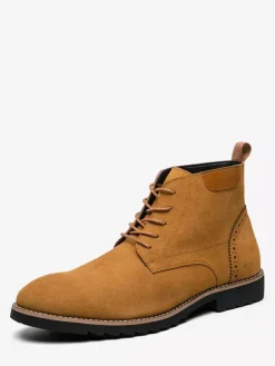 Mens Dress Boots Lace-Ups Suede Leather Non Slip Ankle Boots