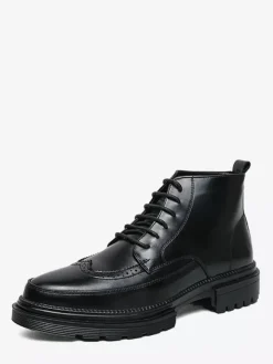 Mens Dress Boots Wingtip Derby Boots - Round Toe Chunky Sole Ankle Boots