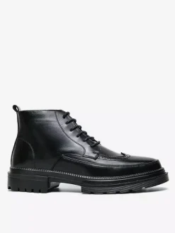 Mens Dress Boots Wingtip Derby Boots - Round Toe Chunky Sole Ankle Boots