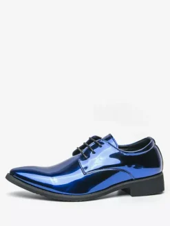 Men's Dress Shoes Blue Pointed Toe Lace Up Shoes