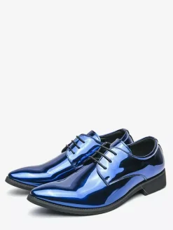 Men's Dress Shoes Blue Pointed Toe Lace Up Shoes
